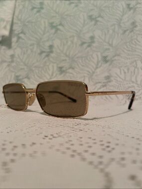 Prada Gold Metal Rectangle Sunglasses with Brown Lenses